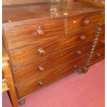 A circa 1830 mahogany squarefront chest, of two short over three long graduated drawers, on squat