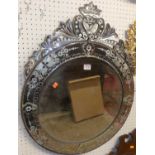 A contemporary Venetian floral etched bevelled circular wall mirror, with stylised floral