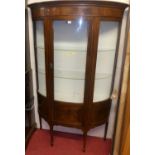 An Edwardian mahogany and chequer strung demi-lune single door glazed china display cabinet,
