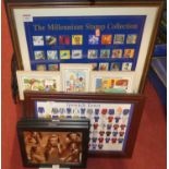 A mixed collection of pictures and prints to include Millennium Stamp Collection, Ipswich Town