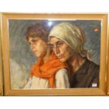 L Amato - mother and daughter, pastel, signed upper right, 49x62cm