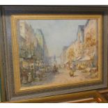 Morgan John Rendell - Busy street market, oil on board, signed lower right, 34x44cm