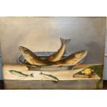 English school - still life with fish, oil on canvas, 40x56cmOverall in very good condition. POne