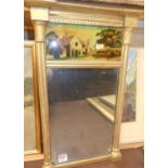 A late Victorian giltwood and gesso pier glass having reverse painted glass frieze, 53x30cm