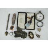 A collection of miscellaneous items, to include 19th century mourning brooch, Climax Ingersol pocket