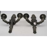 A pair of reproduction metal twin branch wall sconces