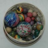 A small collection of Victorian and later glass marbles, various loose beads etc