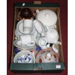 A box of various ceramics to include a Rocklite Dunn Bennett for Royal Doultonpart tea service,