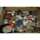 A box of miscellaneous items, to include clockwork monkey with cymbals, various dolls house