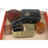 A collection of miscellaneous items, to include 19th century brass and copper tobacco box, agate