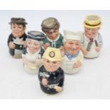 A collection of six Royal Doulton Doultonville collection figural jugs, height 11cm