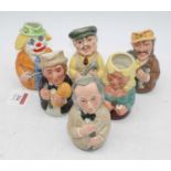 A collection of six Royal Doulton Doultonville Collection series figural jugs, largest height 11cm