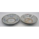 Two Chinese Swatow blue and white glazed dishes, the largest dia. 27cm