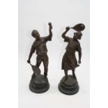 A pair of 19th century spelter figures of tennis players, h.42cm