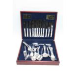 A late 20th century Viners mahogany cased 44-piece canteen of silver plated cutlery