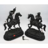 A pair of 19th century spelter figures of knights on horseback, h.36cm