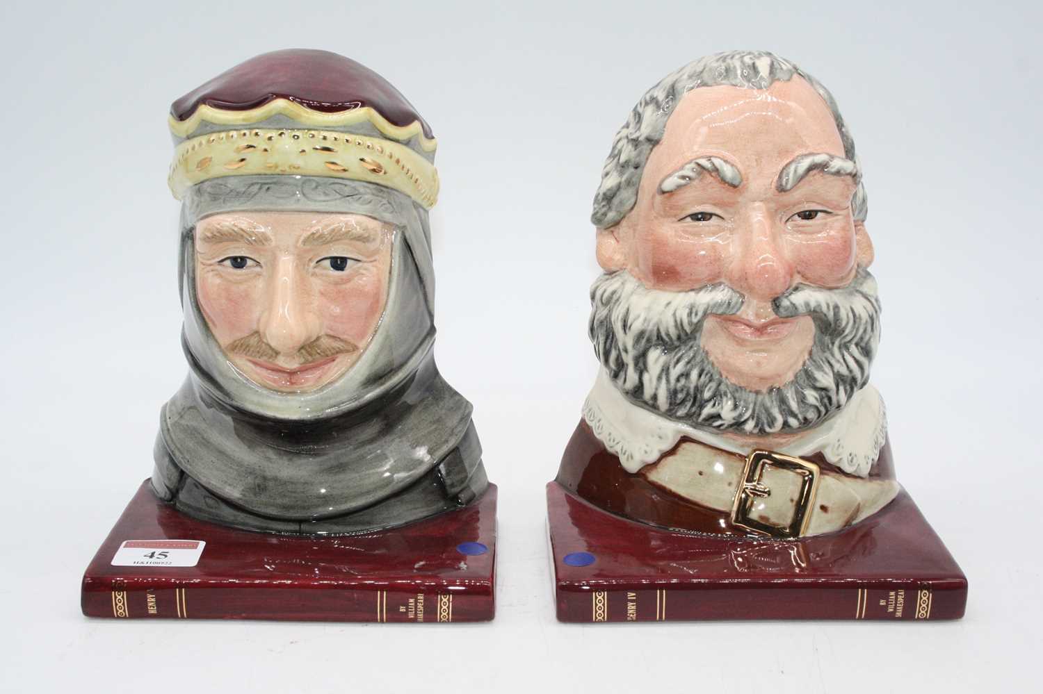 A pair of Royal Doulton book-ends modelled as Henry V and Falstaff, each h.20cm, both boxed - Bild 2 aus 4