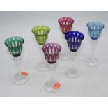 A set of six St Louis coloured crystal Tommy liqueur glasses, h.13.5cm