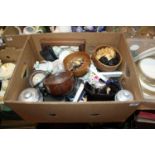 A box of miscellaneous items, to include treen and ceramics