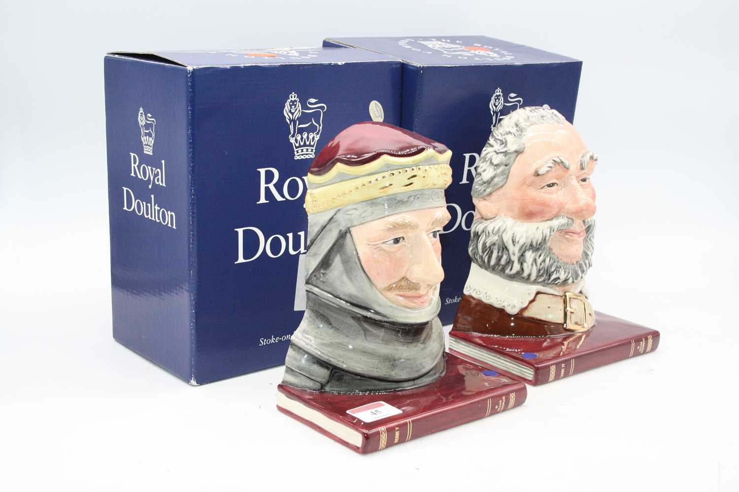 A pair of Royal Doulton book-ends modelled as Henry V and Falstaff, each h.20cm, both boxed