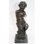 A bronze figure of a child, inscribed Bravo and signed Madrasse, mounted upon a serpentine plinth,