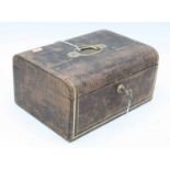A 19th century tan leather clad jewellery box, having Bramah lock, inscribed Miller Maker Park