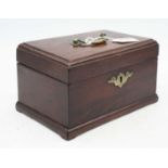 A George III mahogany box, having brass batwing escutcheon, h.22cm