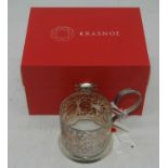 A Russian white metal filigree worked coffee can sleeve, in fitted box retailed by Krasnoe