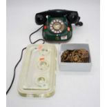 A collection of miscellaneous items, to include a heavy metal reproduction dial tone telephone,