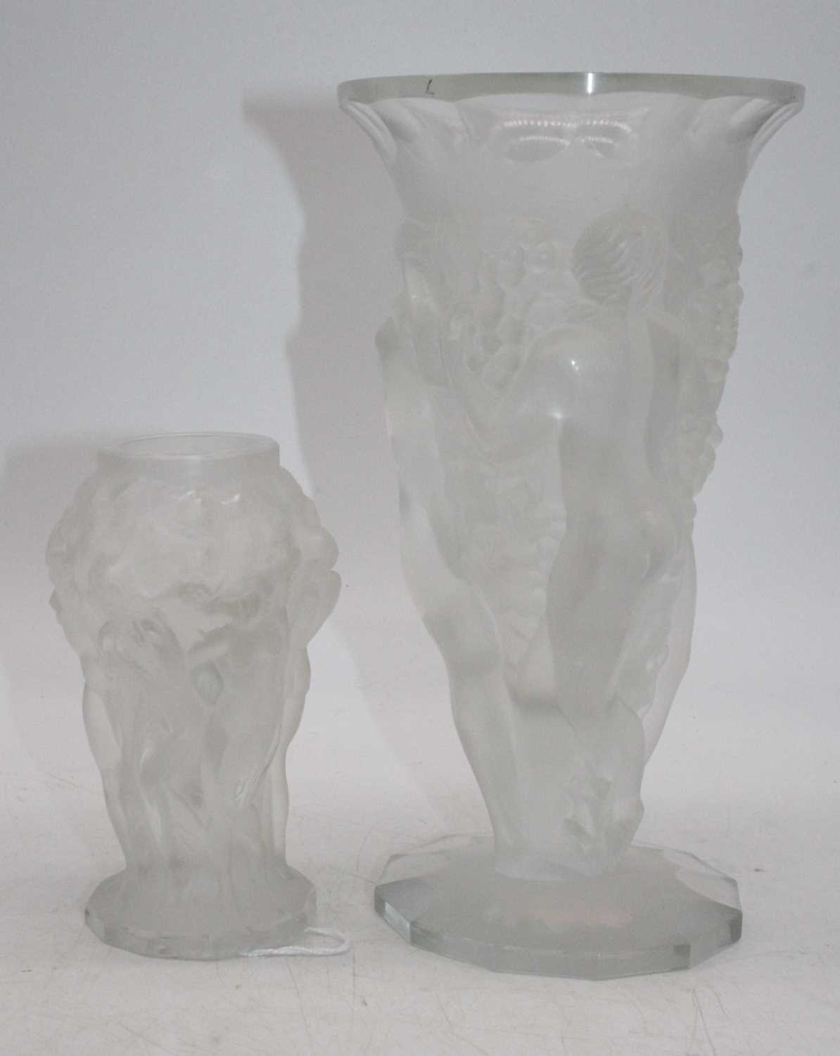 An early 20th century Czechoslovakian frosted glass vase by the Densa Glass Company, having a flared