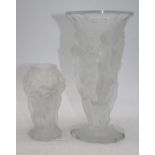 An early 20th century Czechoslovakian frosted glass vase by the Densa Glass Company, having a flared