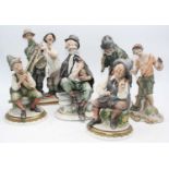 A collection of six Capo di Monte porcelain figures, the largest h.29cm