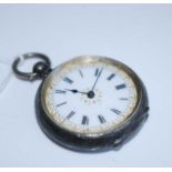 A continental lady's silver cased open face pocket watch, having jewelled white enamel dial,