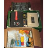 A box of diecast model vehicles, to include Dinky and model railway