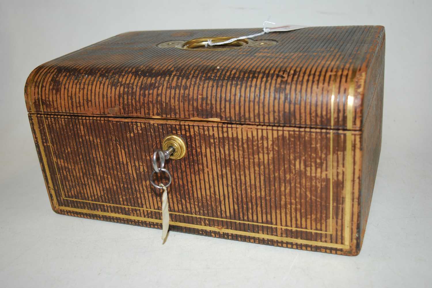 A 19th century tan leather clad jewellery box, having Bramah lock, inscribed Miller Maker Park - Bild 3 aus 8