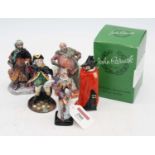 A collection of five Royal Doulton figurines, to include The Jester designed by Charles Nolke