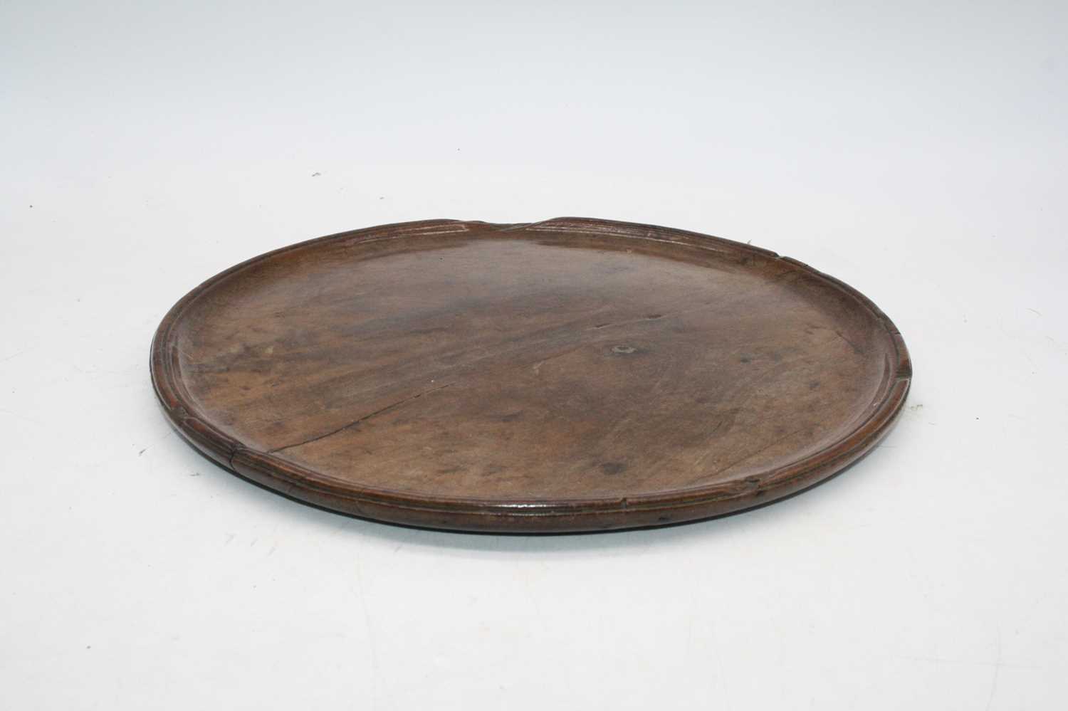 A 19th century mahogany circular tray, dia.33cm; together with two treen bowlsExtra images - Image 3 of 10