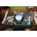 A collection of miscellaneous items to include a Pratt ware jug and a relief moulded jug