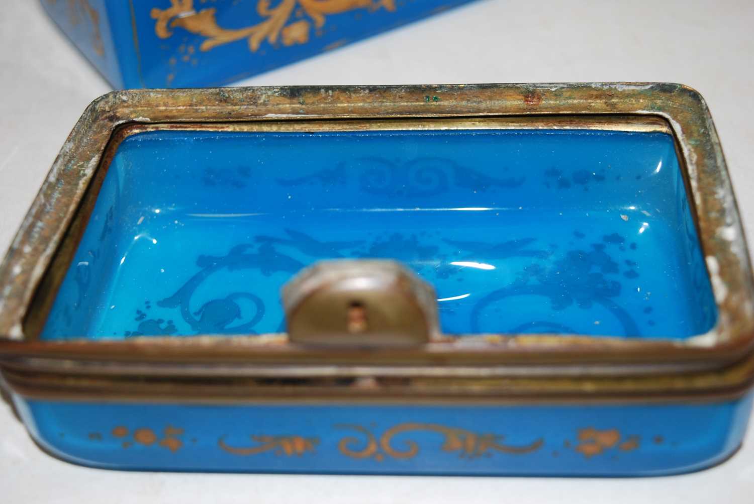 A late 19th century French blue glass table cabinet, of rounded rectangular form, having all-over - Image 6 of 10