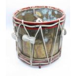 A 20th century brass snare drum, dia.37cm