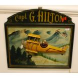 A reproduction travel advertising sign, inscribed Captain Hilton, Aerial Travel for Pleasure, height