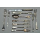 A William IV Irish silver fork, Dublin 1830; together with various other loose silver flatware,