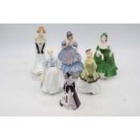 Two Coalport figurines, being Jean and Grace; together with an Aynsley figurine titled Edwardian;