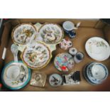 A box of miscellaneous items, to include 19th century blue and white tea bowl, Chinese export saucer