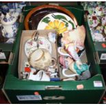 Two boxes containing a collection of various ceramics to include Noritake porcelain cabinet plate,