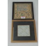 A 19th century needlework picture and verse sampler, undated, 14 x 14cm; together with a