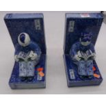 A pair of modern Chinese blue and white figural book-ends, h.23cm