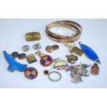 Assorted jewellery, to include silver hinged bangle, two rolled gold bangles, sundry watch