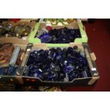 Two boxes of mainly Bristol Blue glass salt liners