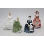 A collection of four Royal Doulton figures of ladies to include Fair Maiden, and Heather, largest